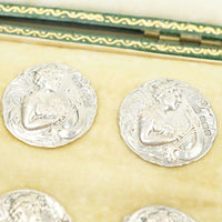 Art Nouveau boxed set of  Sterling Silver Buttons