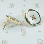 Mother of Pearl and Gold Button Stud Earrings