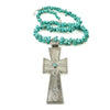 Long strand of Natural Turquoise Nuggets with a Large Silver Cross