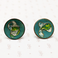 Artisan Aquatic Motif Enamel on Copper Cufflinks 