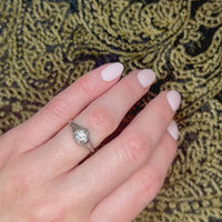 Ornate White Gold Engagement Ring with Charming Old Mine Cut Diamond