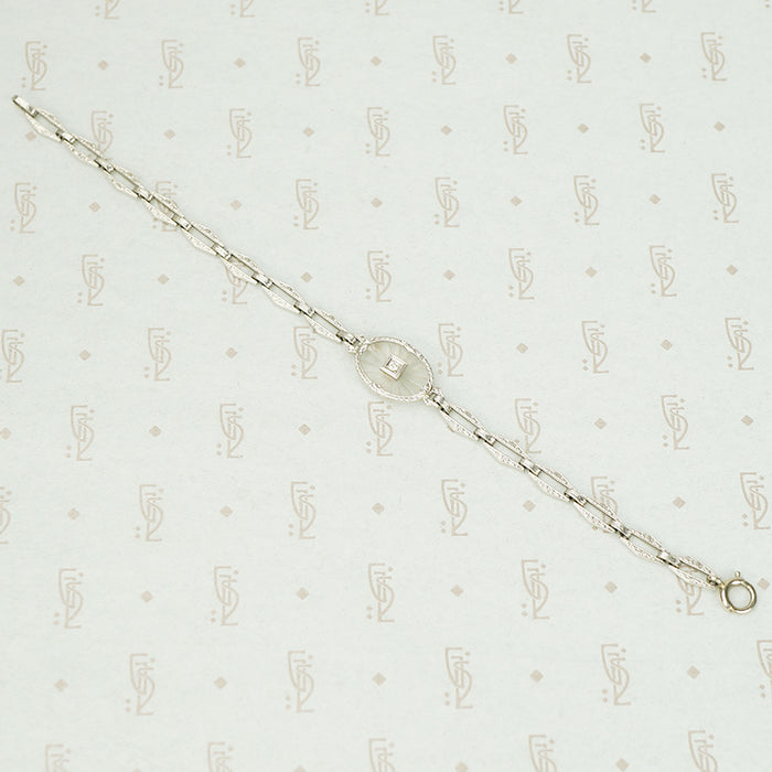 Vintage 20's White Gold and Camphor Glass Bracelet