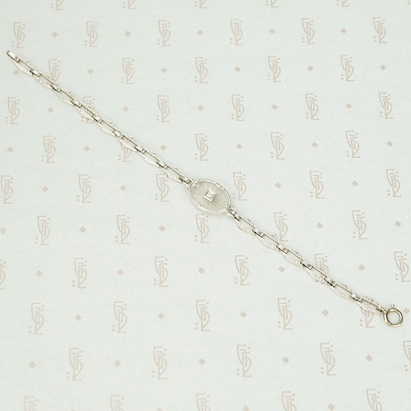 Vintage 20's White Gold and Camphor Glass Bracelet