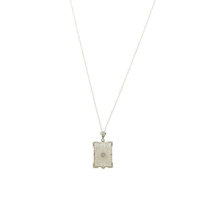 Picture Perfect Camphor Glass and Filigree 1920's Pendant