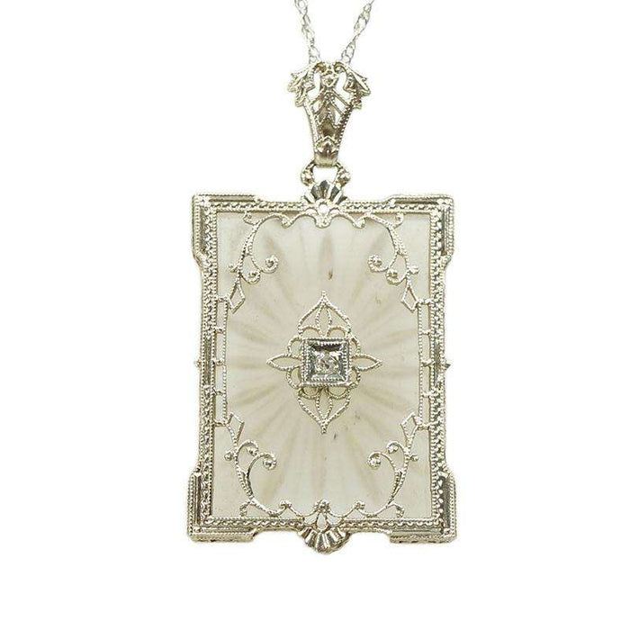 Picture Perfect Camphor Glass and Filigree 1920's Pendant