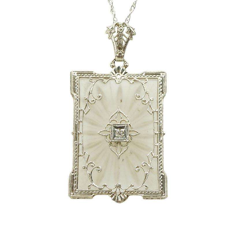 Picture Perfect Camphor Glass and Filigree 1920's Pendant