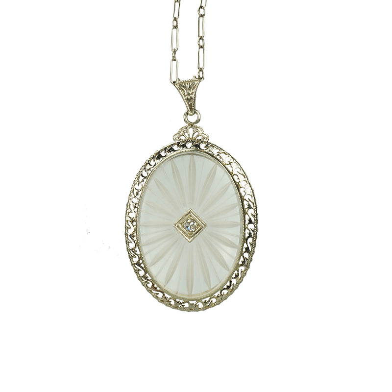 Deco White Gold Camphor Glass Necklace