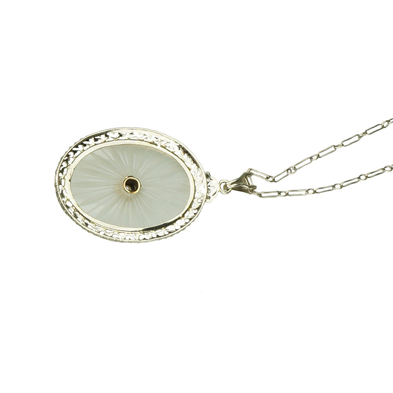 Deco White Gold Camphor Glass Necklace