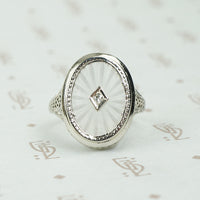 Deco Filigree White Gold Camphor Glass Ring