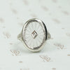 Deco Filigree White Gold Camphor Glass Ring