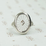Deco Filigree White Gold Camphor Glass Ring