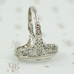 Deco Filigree White Gold Camphor Glass Ring