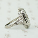 Deco Filigree White Gold Camphor Glass Ring