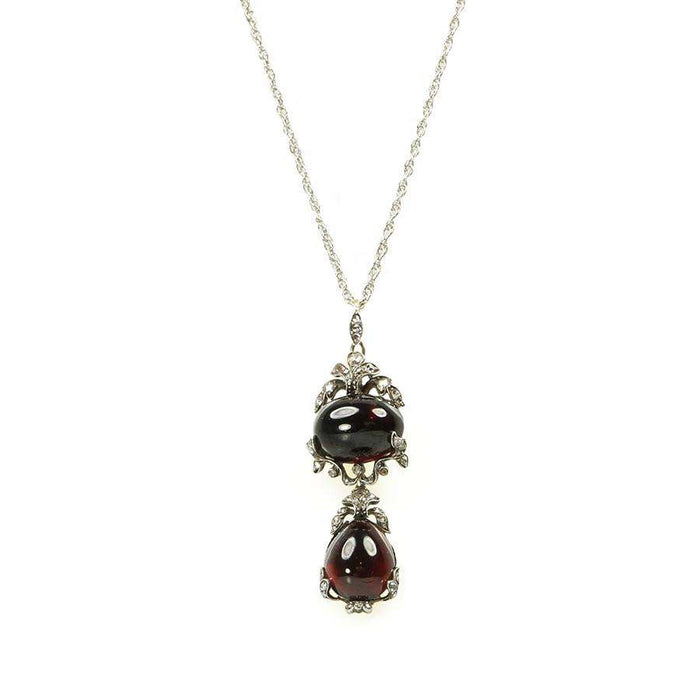 Antique Carbuncle Garnet and Rose Cut Diamond Pendant with Locket Back