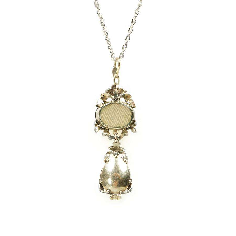 Antique Carbuncle Garnet and Rose Cut Diamond Pendant with Locket Back