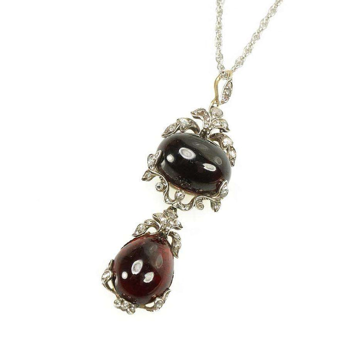 Antique Carbuncle Garnet and Rose Cut Diamond Pendant with Locket Back