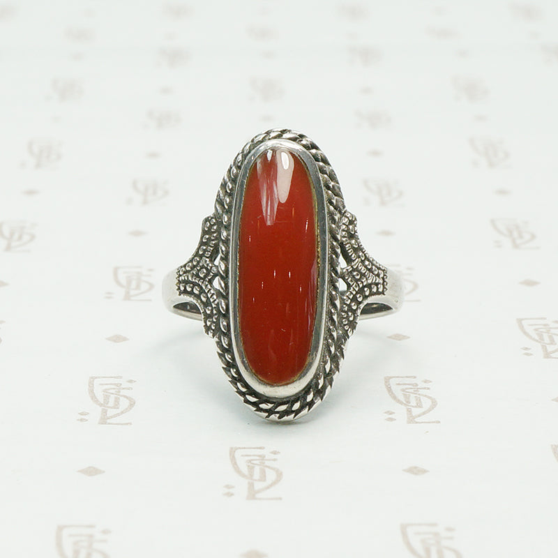vintage 1980's sterling silver carnelian ring oval in shape