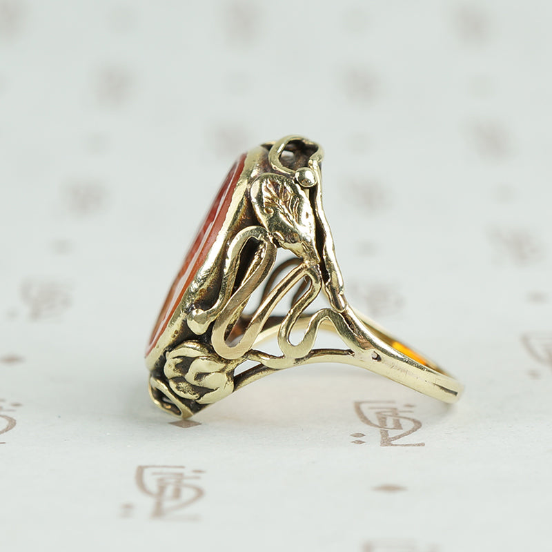Sensational Carnelian Intaglio Ring with Snakes
