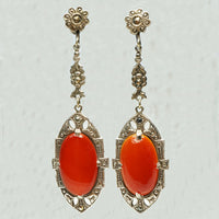 carnelian and marcasite sterling silver screw back earrings