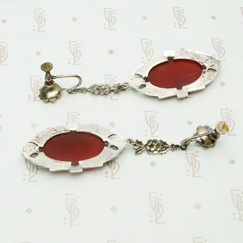 Lovely Art Deco Carnelian Sterling Earrings