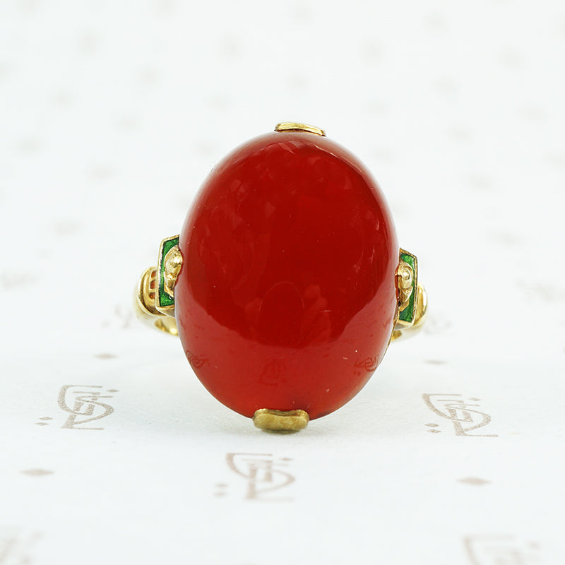 The Fabulous Enameled Torch Carnelian Deco Ring