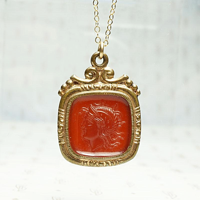 Victorian Moulded Glass "Cameo" Necklace, detail view.
