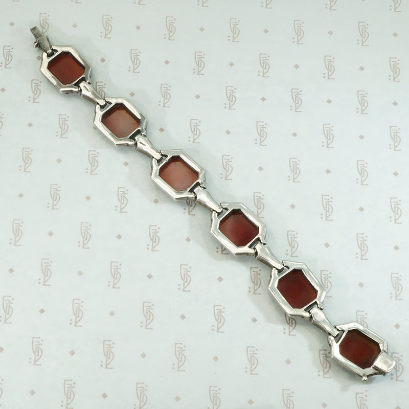 Art Deco Sterling Marcasite and Carnelian Bracelet