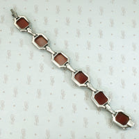 Art Deco Sterling Marcasite and Carnelian Bracelet