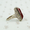 carved carnelian in white gold filigree ring circa 1920's side view