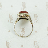 carved carnelian in white gold filigree ring circa 1920's