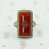carved carnelian in white gold filigree ring circa 1920's