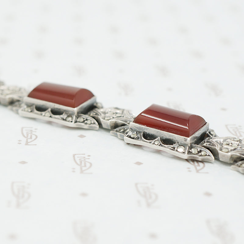 sterling carnelian marcasite bracelet close up