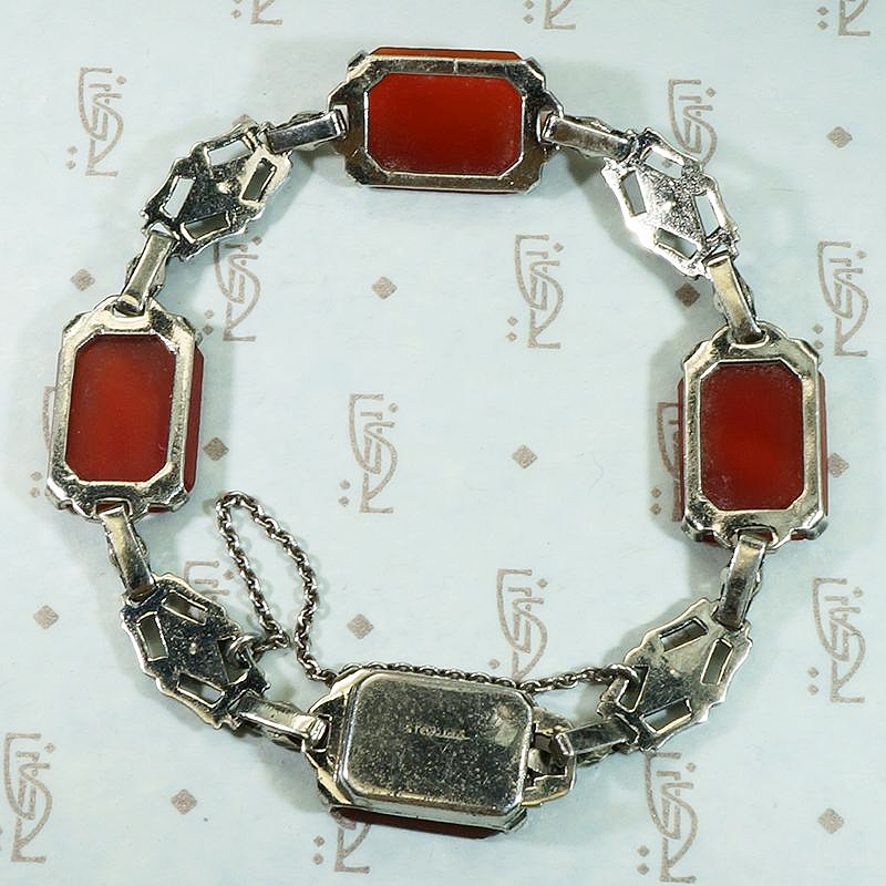 Glamorous Carnelian & Silver Bracelet with Marcasite