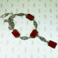 Gorgeous Carnelian & Silver Necklace with Marcasite