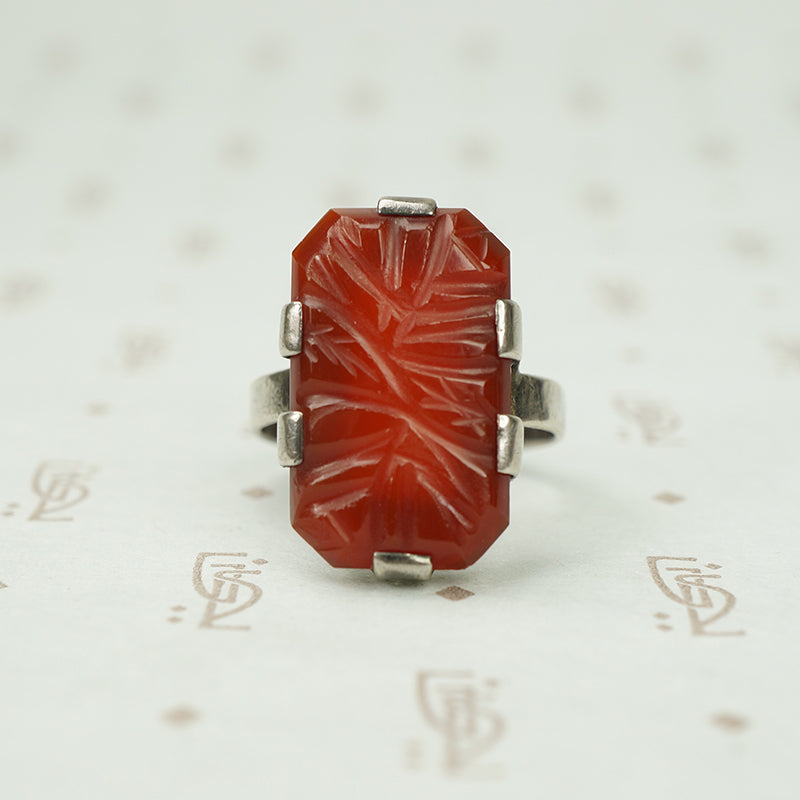 Art Deco Sterling Carved Carnelian Ring
