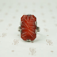 Art Deco Sterling Carved Carnelian Ring