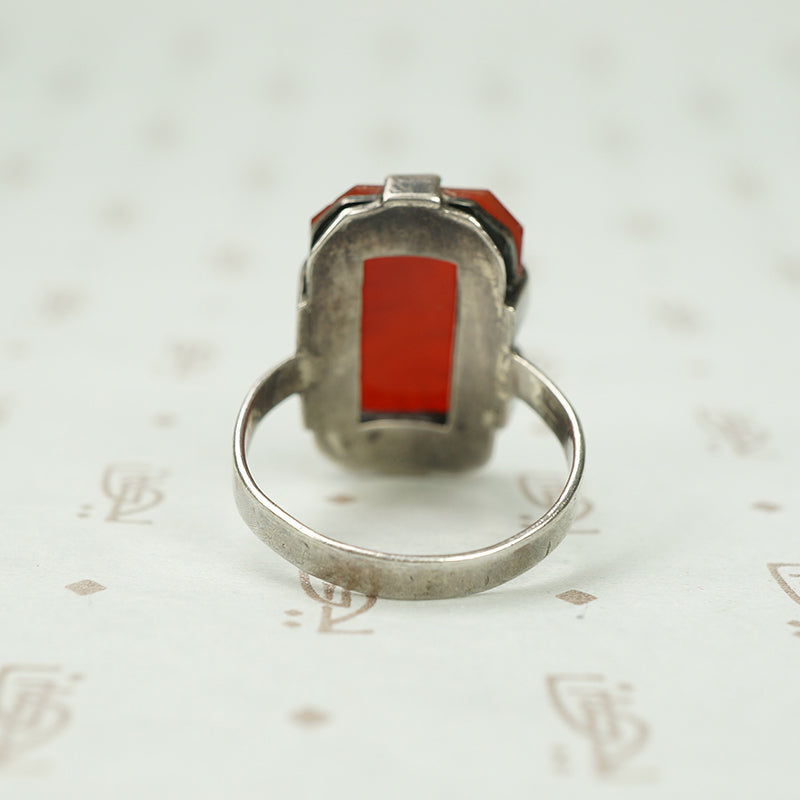 Art Deco Sterling Carved Carnelian Ring