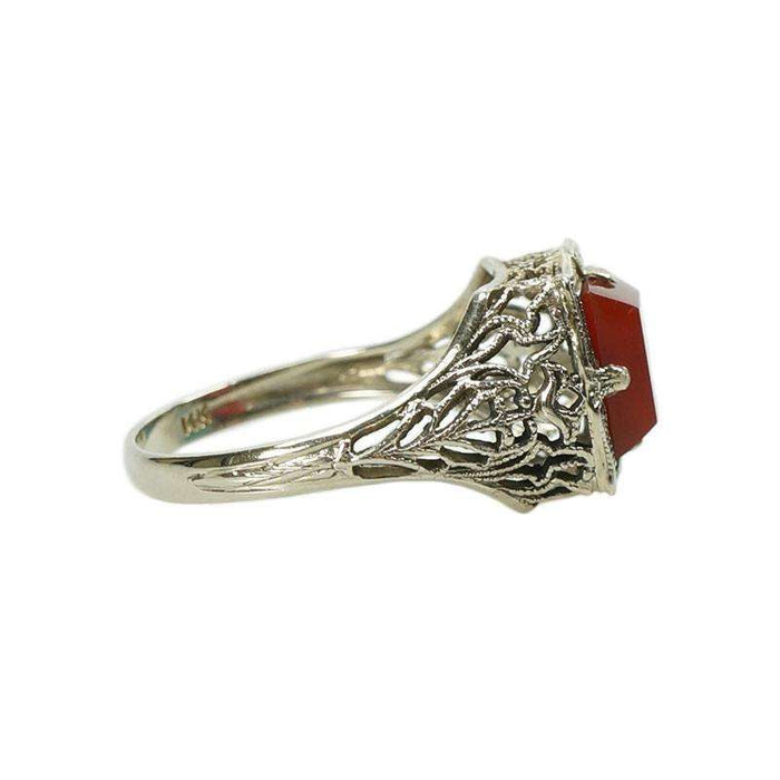 Vintage White Gold Filigree Ring with Carnelian