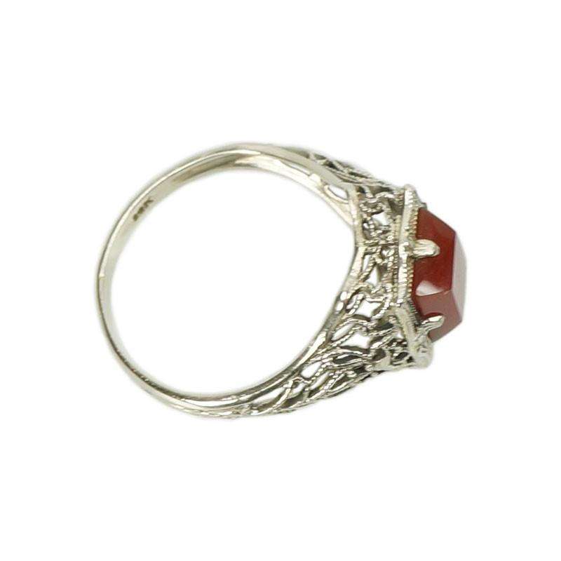 Vintage White Gold Filigree Ring with Carnelian