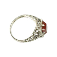 Vintage White Gold Filigree Ring with Carnelian