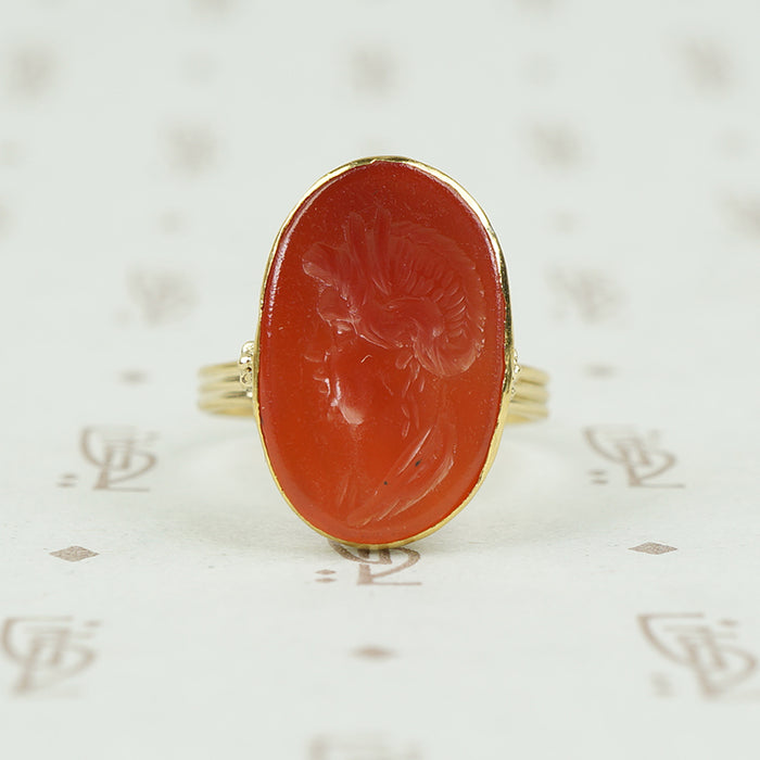 Roman Carnelian Intaglio of A Woman 18k Ring