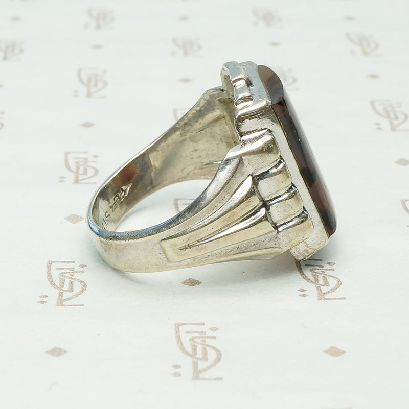 Mottled Carnelian Chunky Deco Sterling Ring