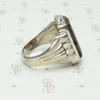 Mottled Carnelian Chunky Deco Sterling Ring
