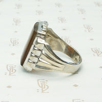 Mottled Carnelian Chunky Deco Sterling Ring