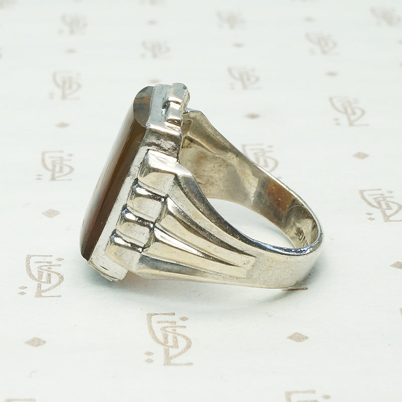Mottled Carnelian Chunky Deco Sterling Ring