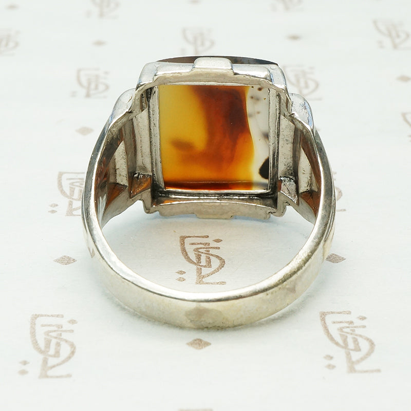 Mottled Carnelian Chunky Deco Sterling Ring
