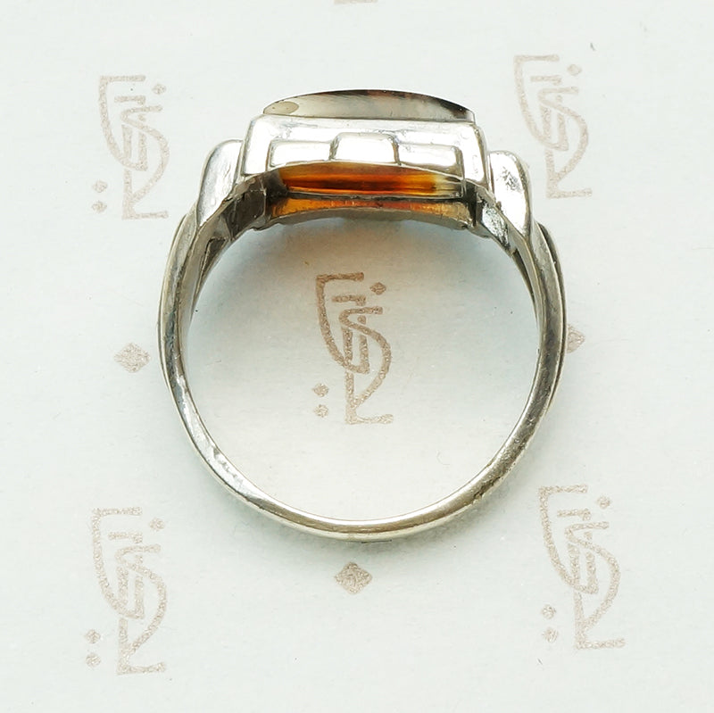 Mottled Carnelian Chunky Deco Sterling Ring
