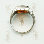 Mottled Carnelian Chunky Deco Sterling Ring