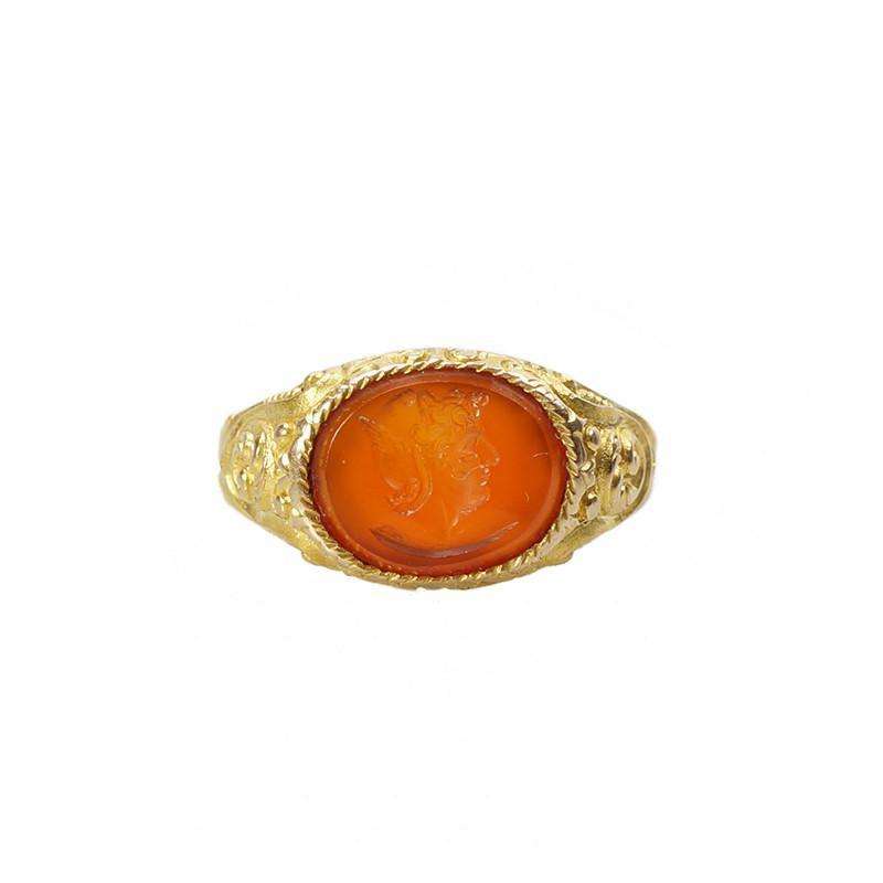 Antique Carnelian Intaglio Ring The Roman God Mercury