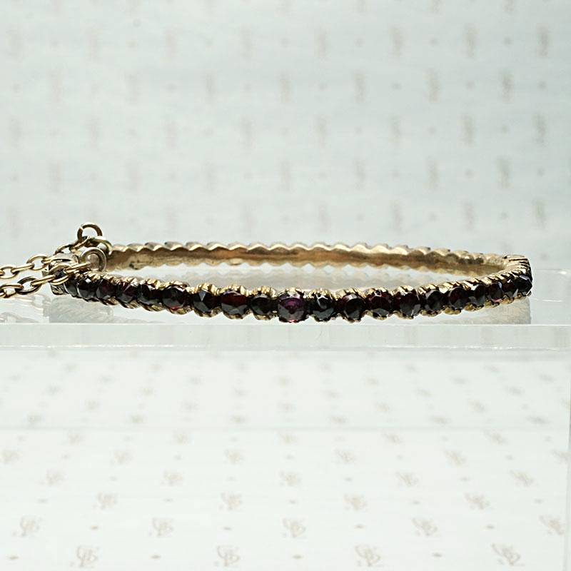 Slim Rose Cut Bohemian Garnet Bangle
